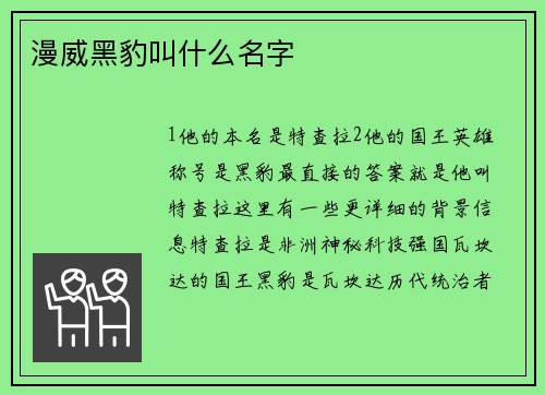 漫威黑豹叫什么名字